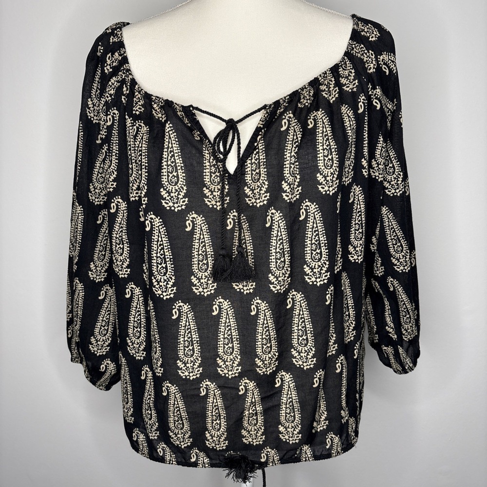 Denim & Supply Ralph Lauren Top Womens Small‎ Black Floral Print RL Boho Blouse